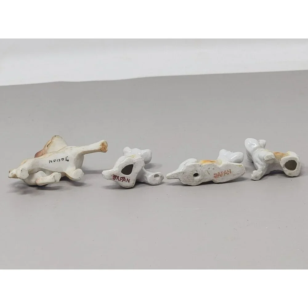 Vintage Miniature Bone China Terrier Schnauzer + Cat Family‎ Figurines Japan